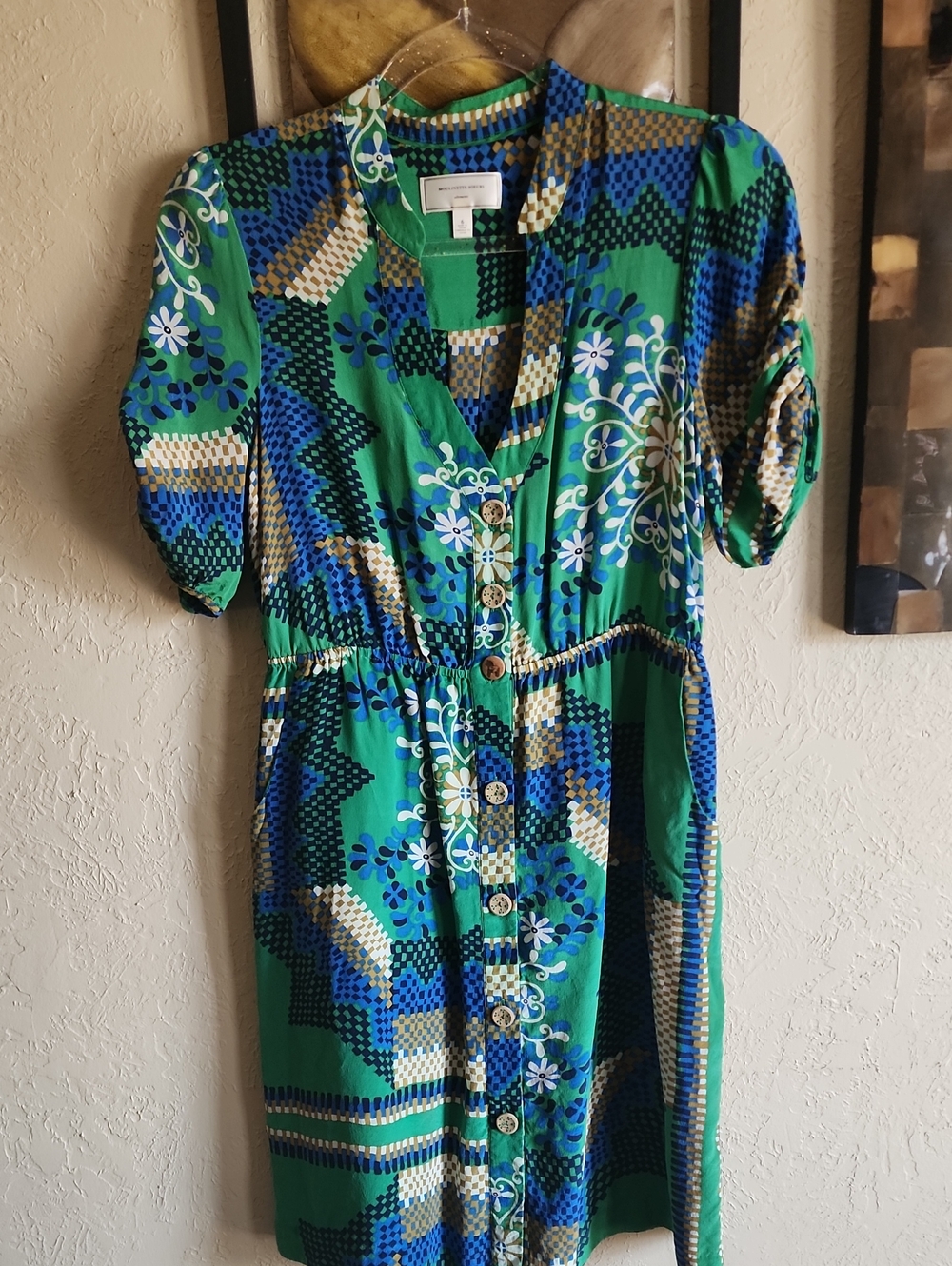 Moulinette Soeurs Green Blue Floral Button-Front Midi Dress